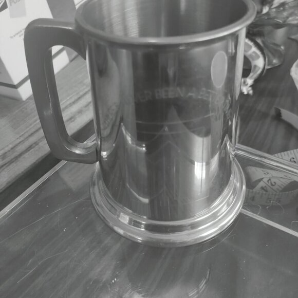 Pewter Glass Bottom Tankard Drink to your health. Holds 12 oz - Picture 4 of 8